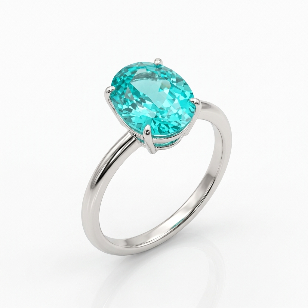 Ring in White Gold 18k with LAB.TURMALINE PARAIBA — Rings — White Gold 18k
